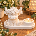 Highland Cow Tealight Buddy – Handmade White Eco Resin Plaster Candle Holder – Cute Highland Cow Home Décor Gift. Dougal