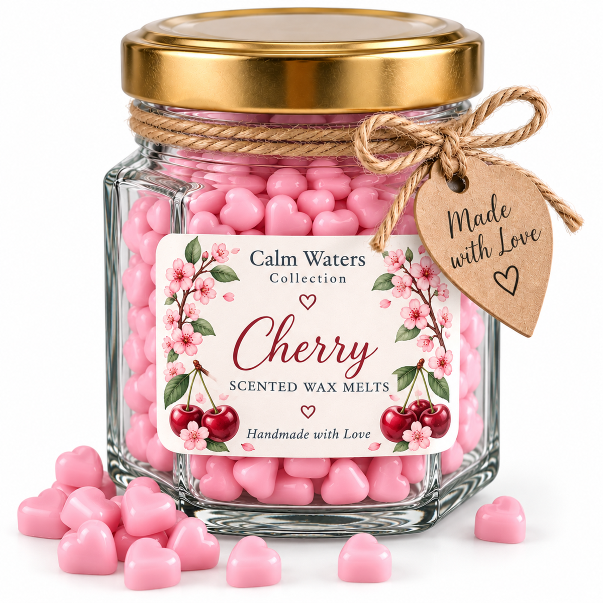 Cherry Wax Melts, Tiny Heart Soy Wax Melts in Glass Gift Jar, Highly Scented Handmade Home Fragrance Gift