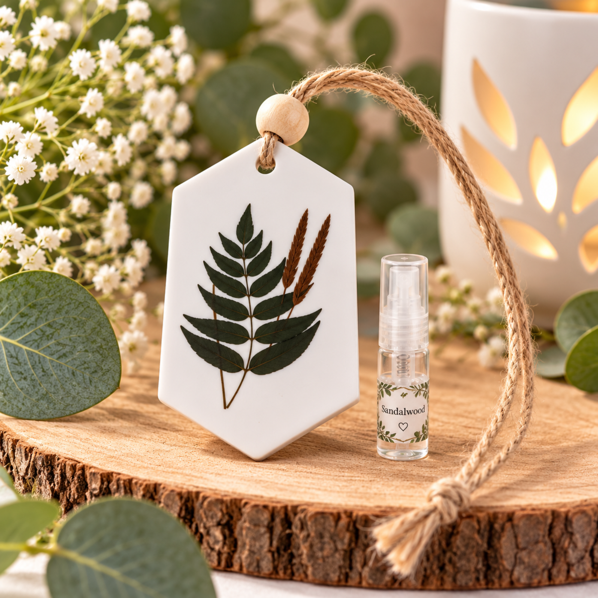 Handmade Botanical Aroma Stone with Fragrance Spray – Hanging Wardrobe Freshener – Sandalwood, Cherry, Lavender & More – 2.3 x 2 Inches