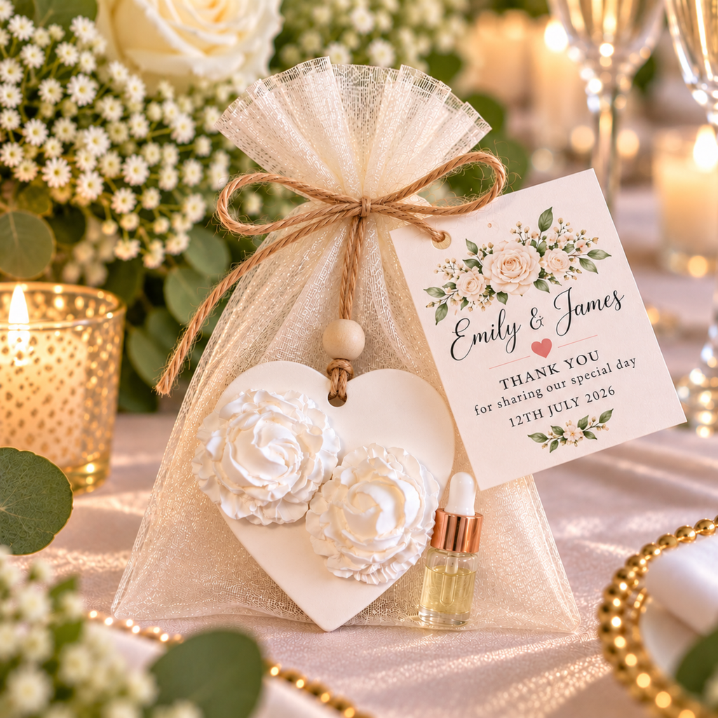 Personalised Wedding Favours – Handmade Floral Heart Aroma Stones