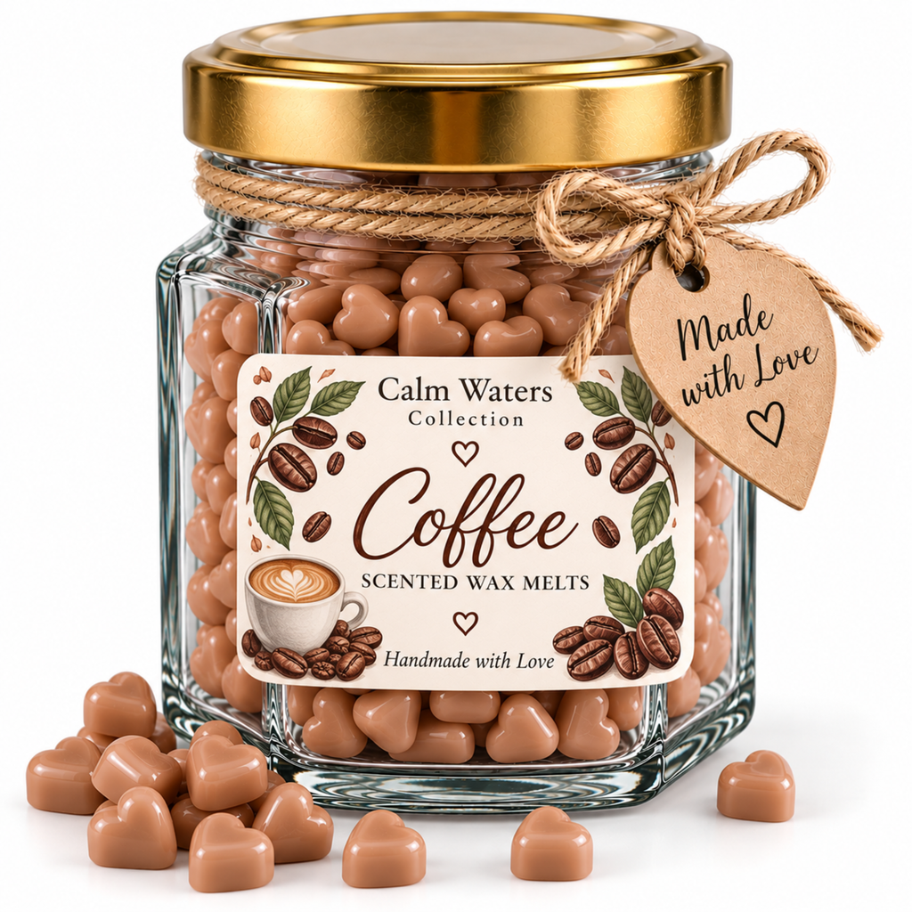 Coffee Wax Melts, Tiny Heart Soy Wax Melts in Glass Gift Jar, Highly Scented Handmade Home Fragrance Gift