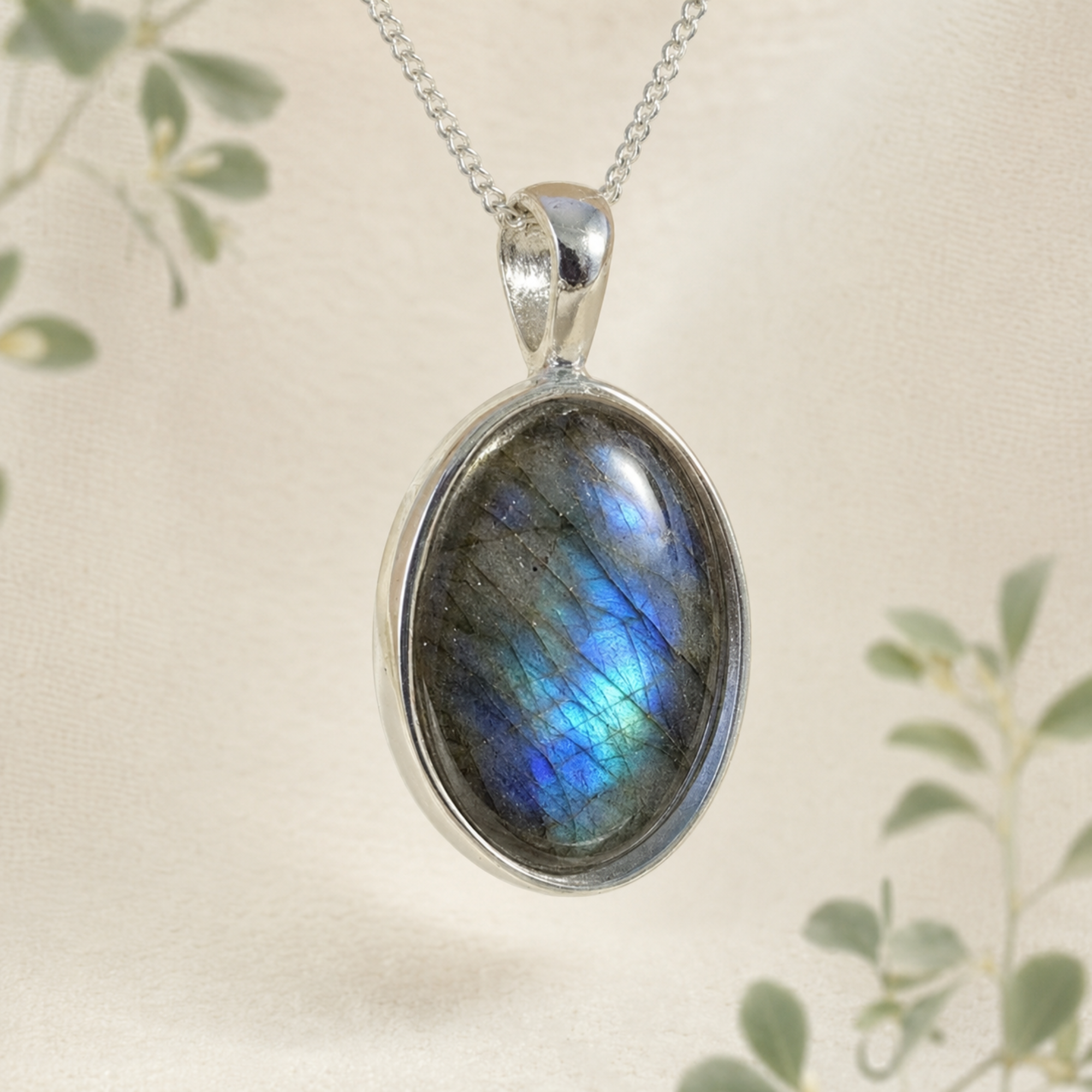 Natural Gemstone Necklace for Women, Sterling Silver Oval Stone Pendant, Choice of Gemstone, Optional Chain, Gift for Her