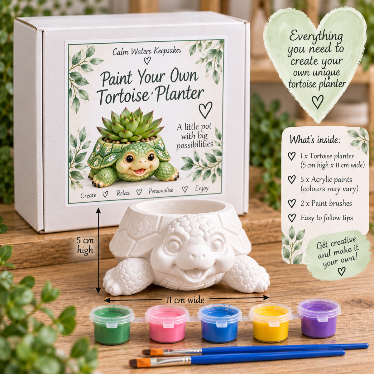 Paint Your Own Tortoise Planter Kit | Hand Cast DIY Painting Kit | Succulent Pot |