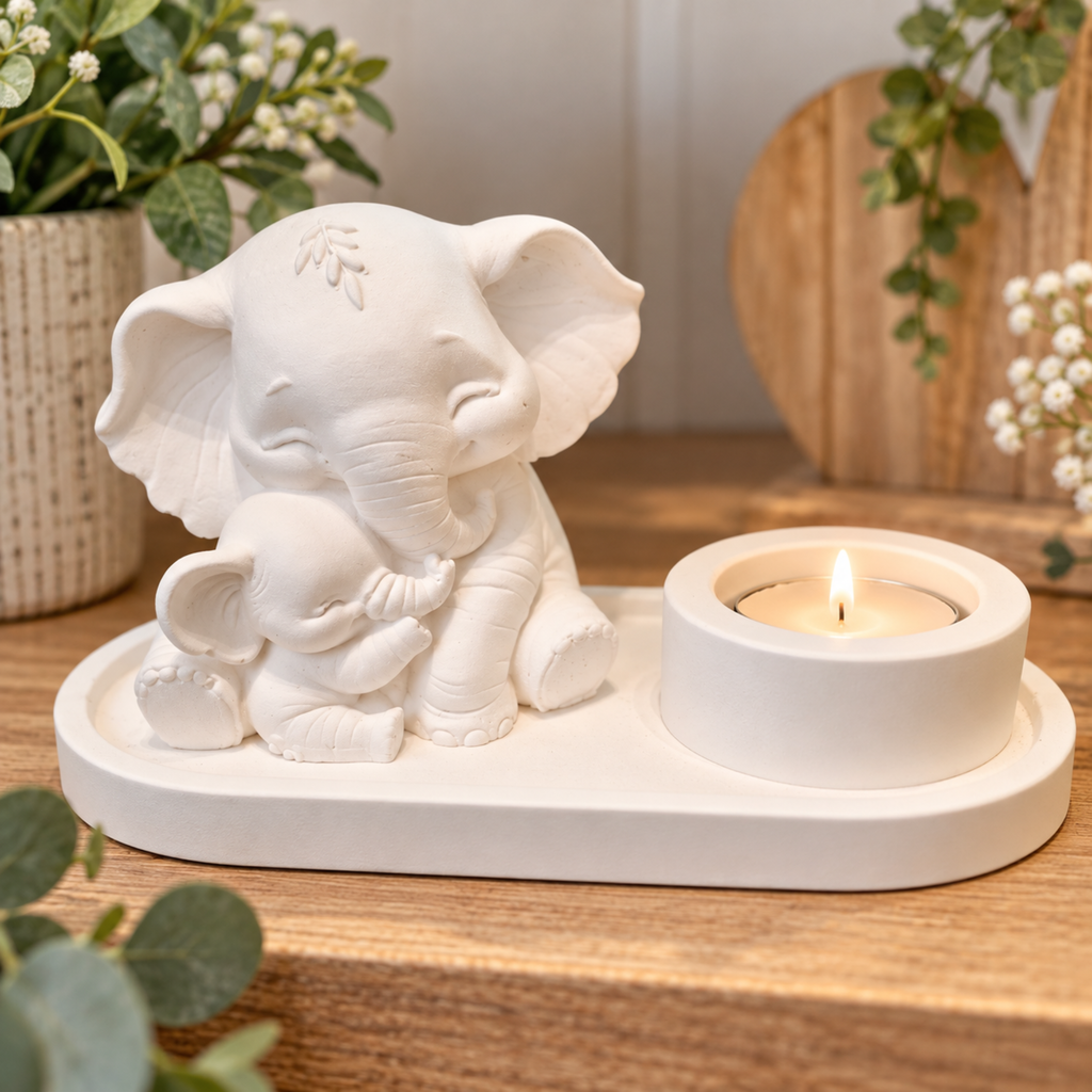 Ellie and Peanut Elephant Tealight Buddies | Handmade Ornament | Mum and Baby Elephant Gift | Decorative Tealight Holder