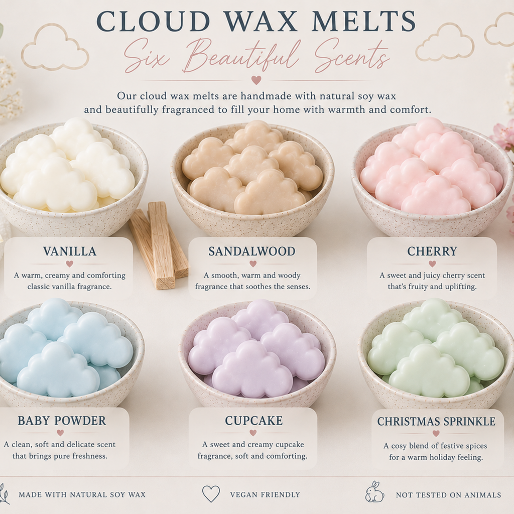 Cloud Wax Melts Gift Box, Handmade Soy Wax Melts, Scented Home Fragrance, Six Fragrance Selection Box, Gift for Her