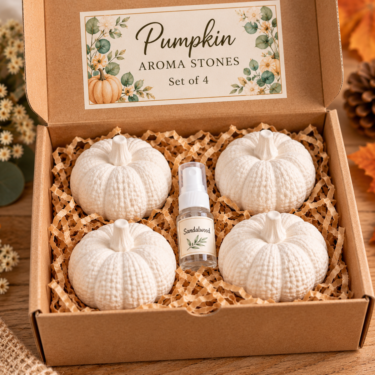 Pumpkin Aroma Stones Set of 4, Handmade Autumn Home Fragrance, Scented Pumpkin Décor,