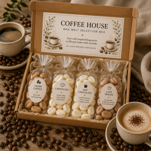 100 Coffee Bean Wax Melts Gift Box – Coffee Scented Soy Wax Melts – Cappuccino, Hot Chocolate & Café Mocha Selection
