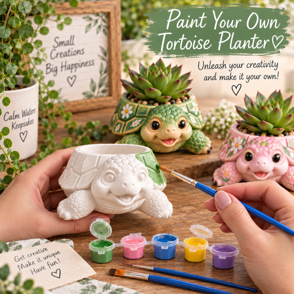 Paint Your Own Tortoise Planter Kit | Hand Cast DIY Painting Kit | Succulent Pot |