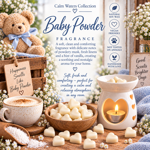 Baby Powder Wax Melts, Tiny Heart Soy Wax Melts in Glass Gift Jar, Highly Scented Handmade Home Fragrance Gift