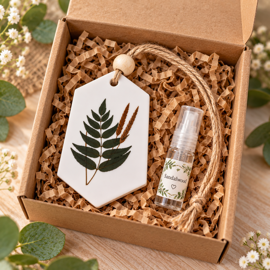 Handmade Botanical Aroma Stone with Fragrance Spray – Hanging Wardrobe Freshener – Sandalwood, Cherry, Lavender & More – 2.3 x 2 Inches