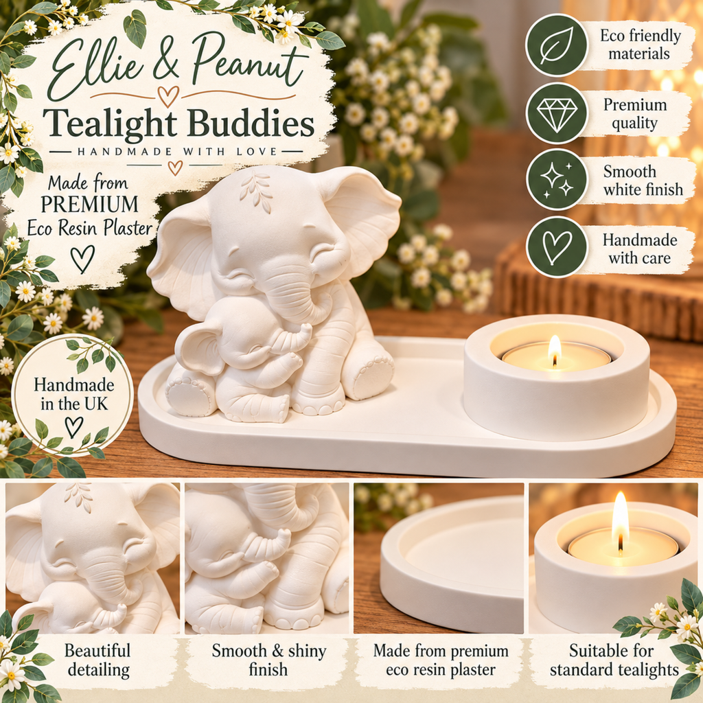 Ellie and Peanut Elephant Tealight Buddies | Handmade Ornament | Mum and Baby Elephant Gift | Decorative Tealight Holder