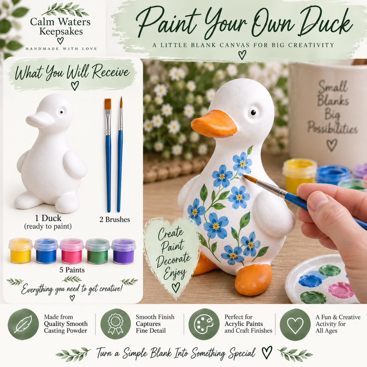 Paint Your Own Duck Kit | DIY Painting Craft Kit | Duck Ornament | Creative Craft Gift | Adult & Teen Painting Activity