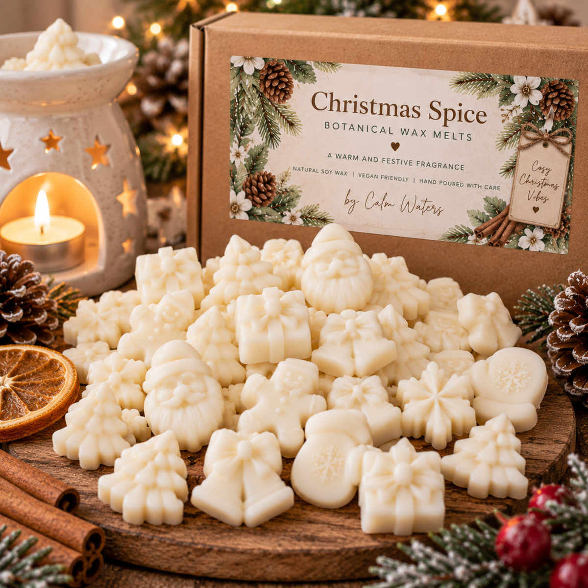 Christmas Spice Wax Melts, Christmas Soy Wax Melts, Festive Wax Melt Gift Box, Botanical Home Fragrance, Christmas Gift