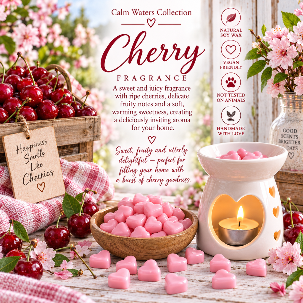 Cherry Wax Melts, Tiny Heart Soy Wax Melts in Glass Gift Jar, Highly Scented Handmade Home Fragrance Gift