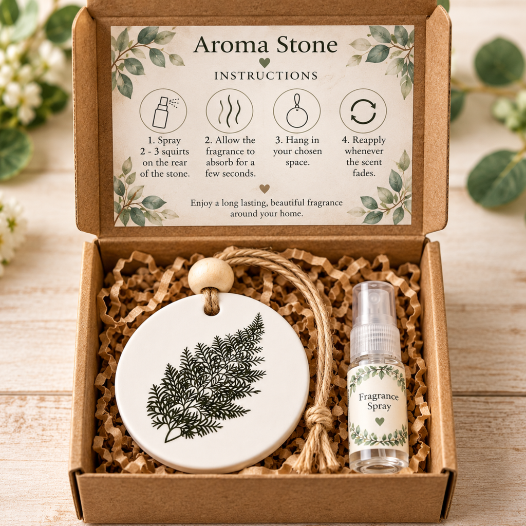 Handmade Botanical Aroma Stone with Fragrance Spray – Hanging Wardrobe Freshener – Sandalwood, Cherry, Lavender & More – 2.3 x 2 Inches (Copy)