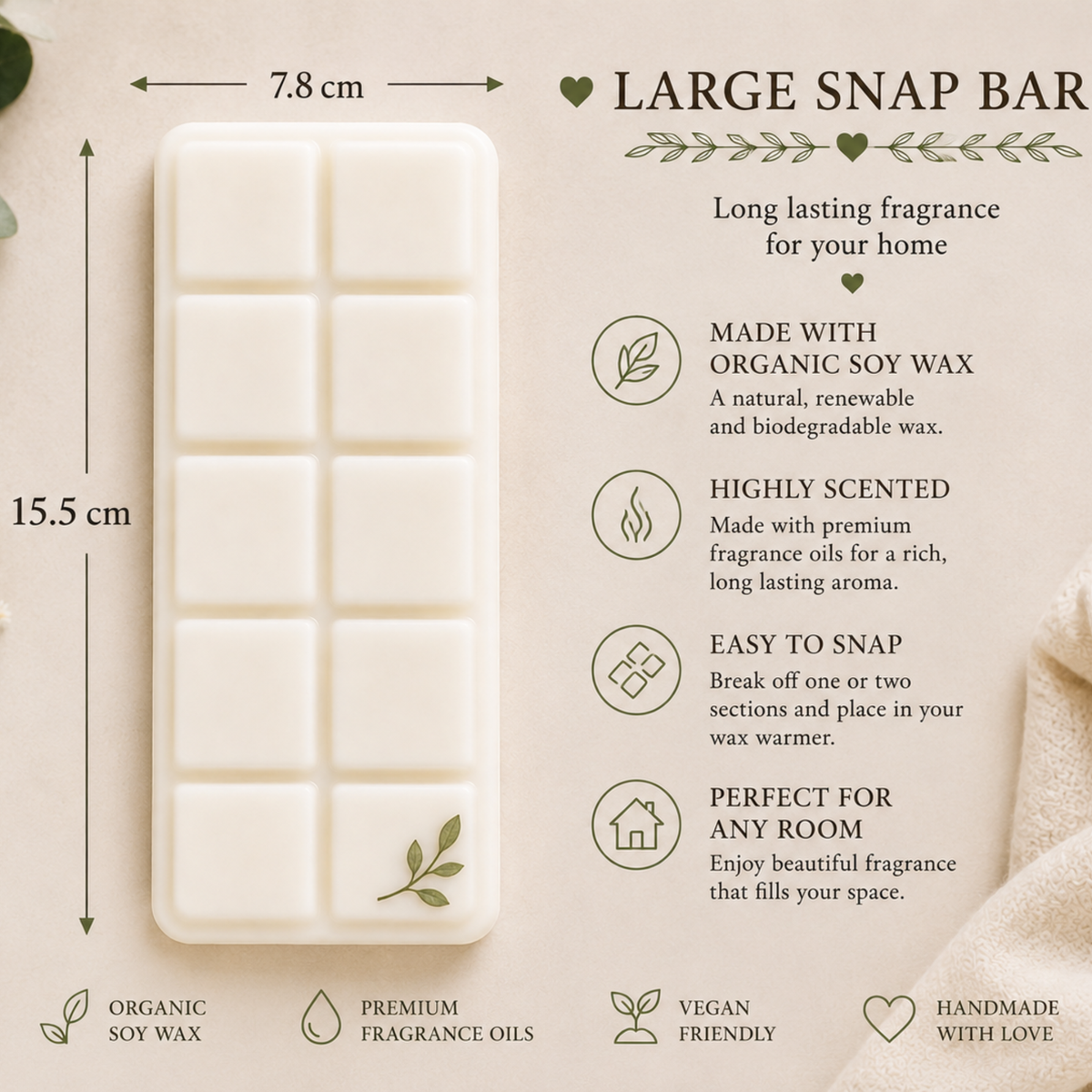 Large Soy Wax Melt Snap Bar – 100g Highly Scented Wax Melts – Choose Your Fragrance – Handmade Home Fragrance