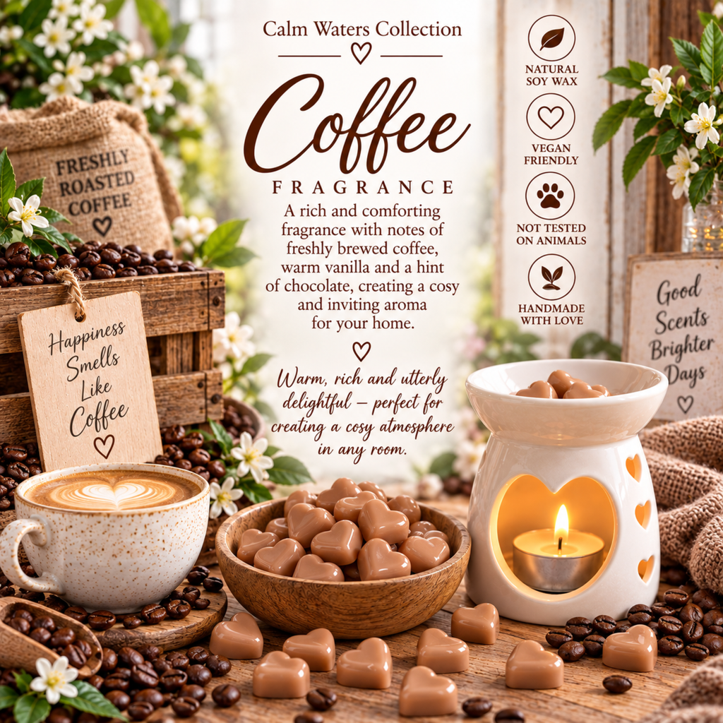 Coffee Wax Melts, Tiny Heart Soy Wax Melts in Glass Gift Jar, Highly Scented Handmade Home Fragrance Gift