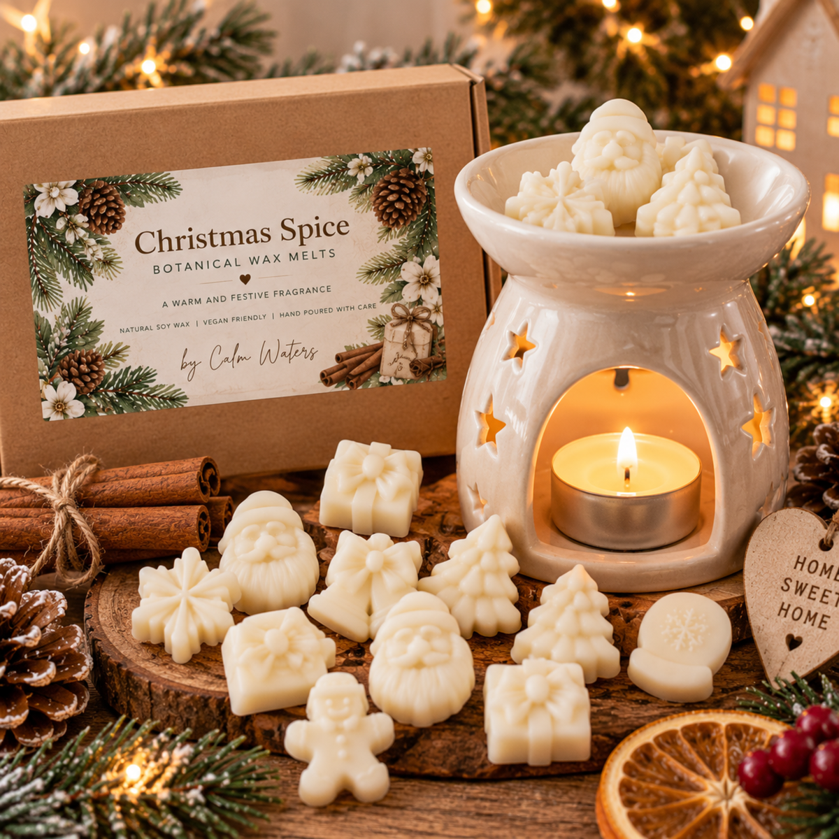 Christmas Spice Wax Melts, Christmas Soy Wax Melts, Festive Wax Melt Gift Box, Botanical Home Fragrance, Christmas Gift