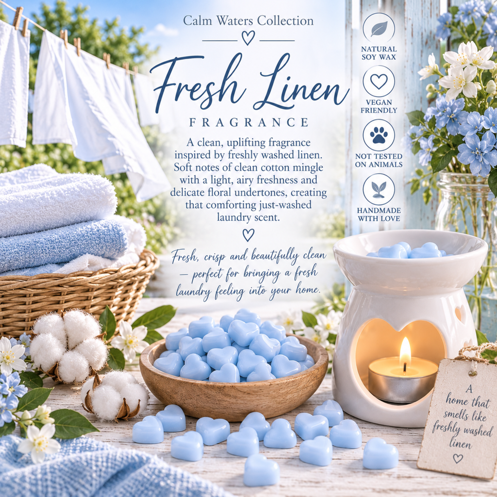 Fresh Linen Wax Melts, Tiny Heart Soy Wax Melts in Glass Gift Jar, Highly Scented Handmade Home Fragrance Gift