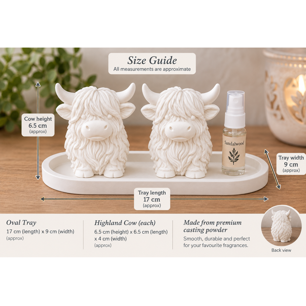 Premium Highland Cow Aroma Stone Gift Set – Handmade Botanical Fragrance Diffuser with Oval Tray