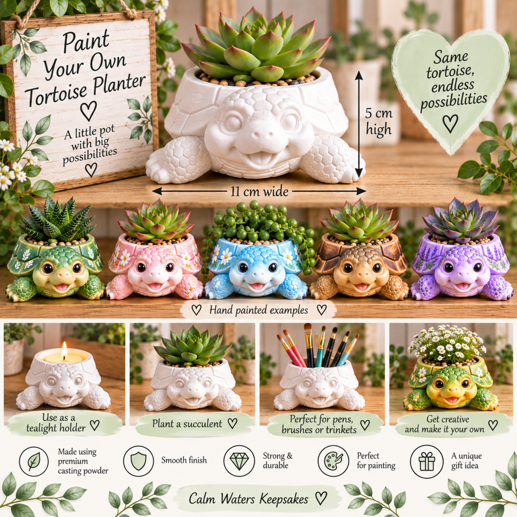 Paint Your Own Tortoise Planter Kit | Hand Cast DIY Painting Kit | Succulent Pot |