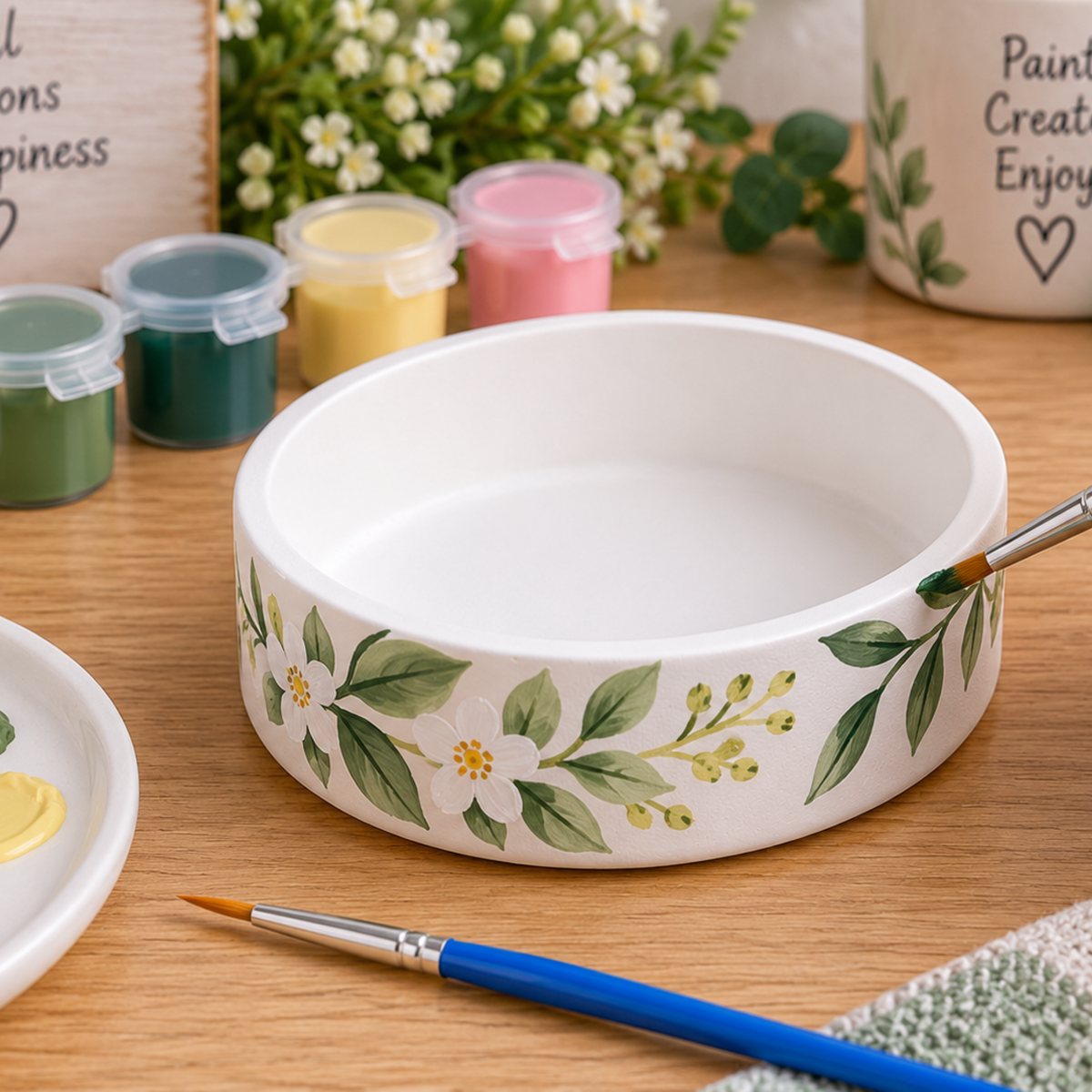 Paint Your Own Trinket Dish Kit | Hand Cast Craft Kit | DIY Painting Set | Acrylic Paints & Brushes | Creative Gift | Handmade