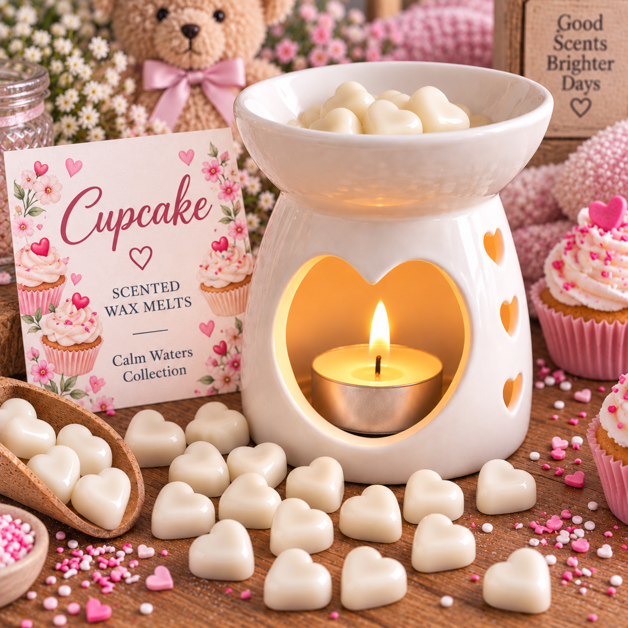 Cupcake Wax Melts, Tiny Heart Soy Wax Melts in Glass Gift Jar, Sweet Vanilla Scented Handmade Home Fragrance Gift