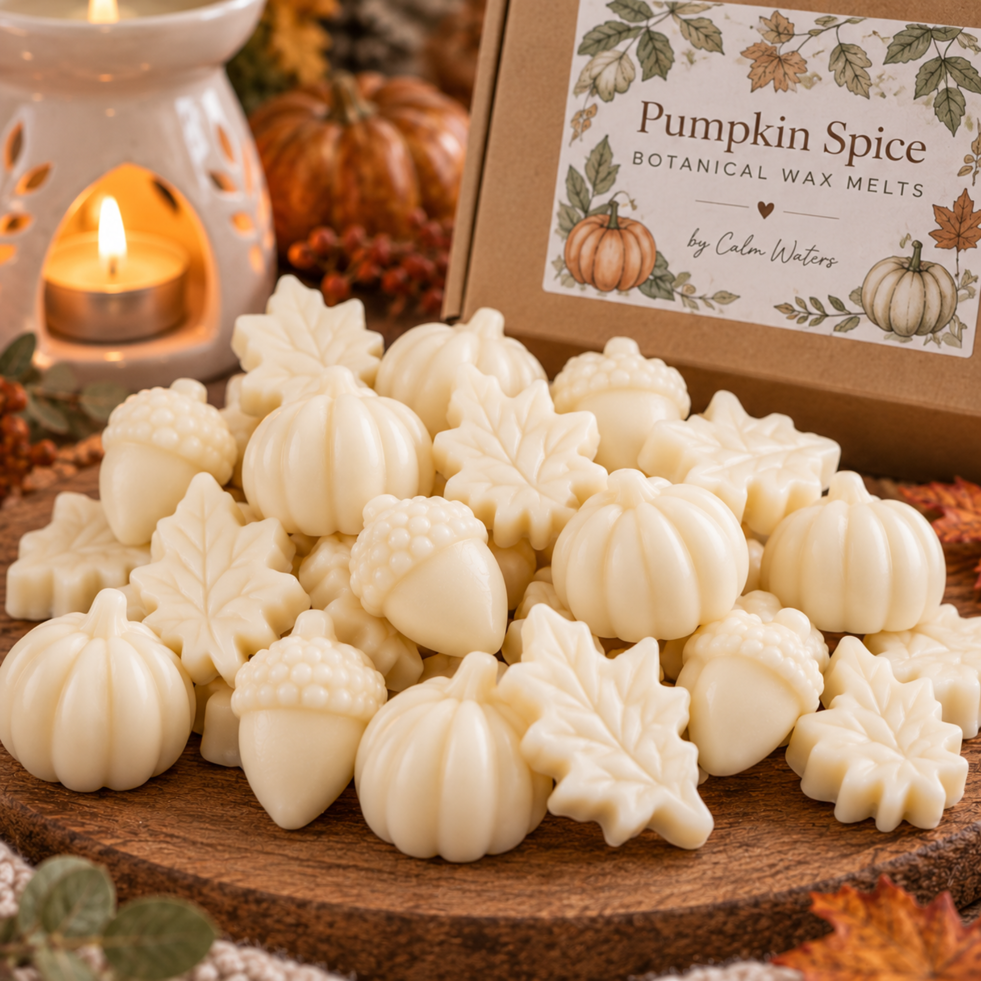 Pumpkin Spice Wax Melts, Autumn Soy Wax Melts, Pumpkin & Leaf Shapes, Halloween Home Fragrance, Botanical Wax Melt Gift Box