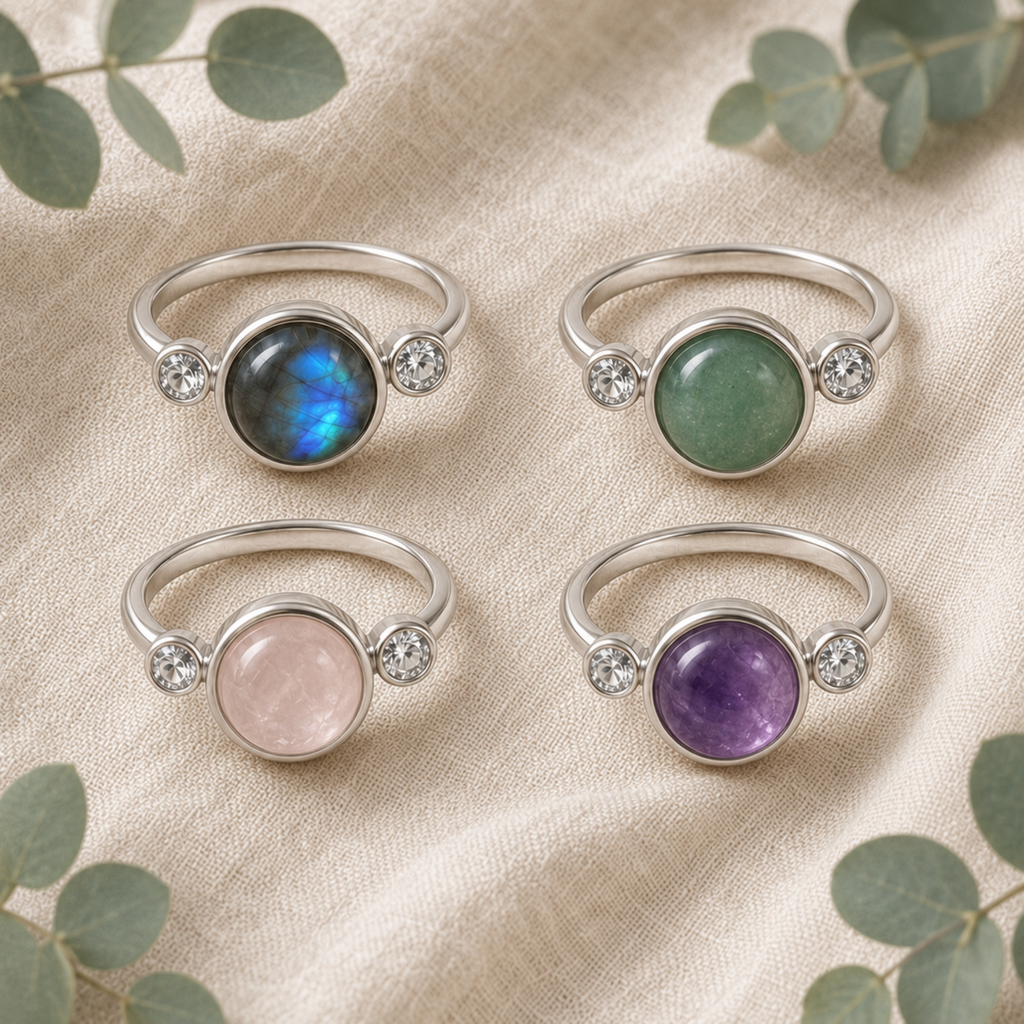 Natural Gemstone Sterling Silver Ring – Choice of Stone, Sizes L–S