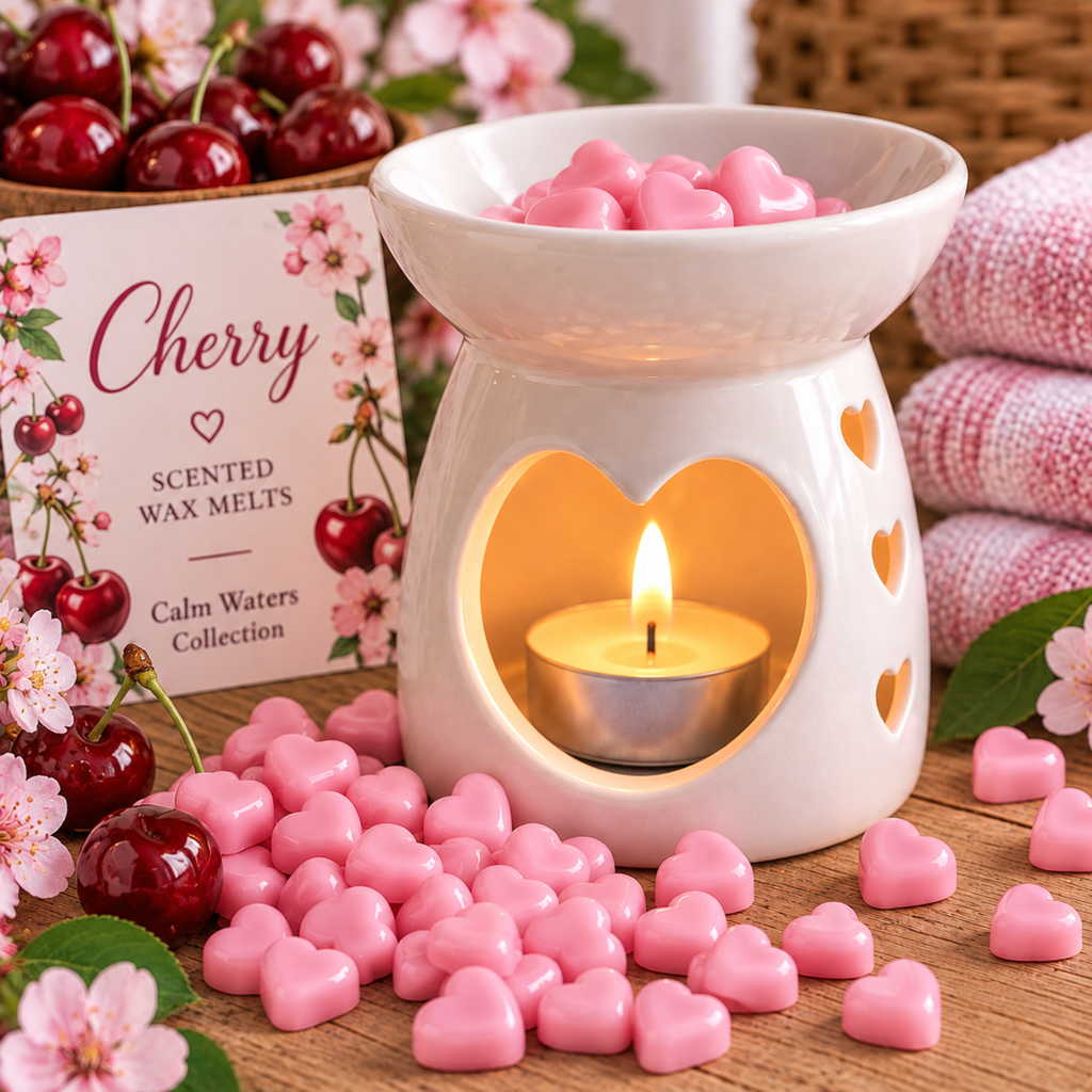 Cherry Wax Melts, Tiny Heart Soy Wax Melts in Glass Gift Jar, Highly Scented Handmade Home Fragrance Gift