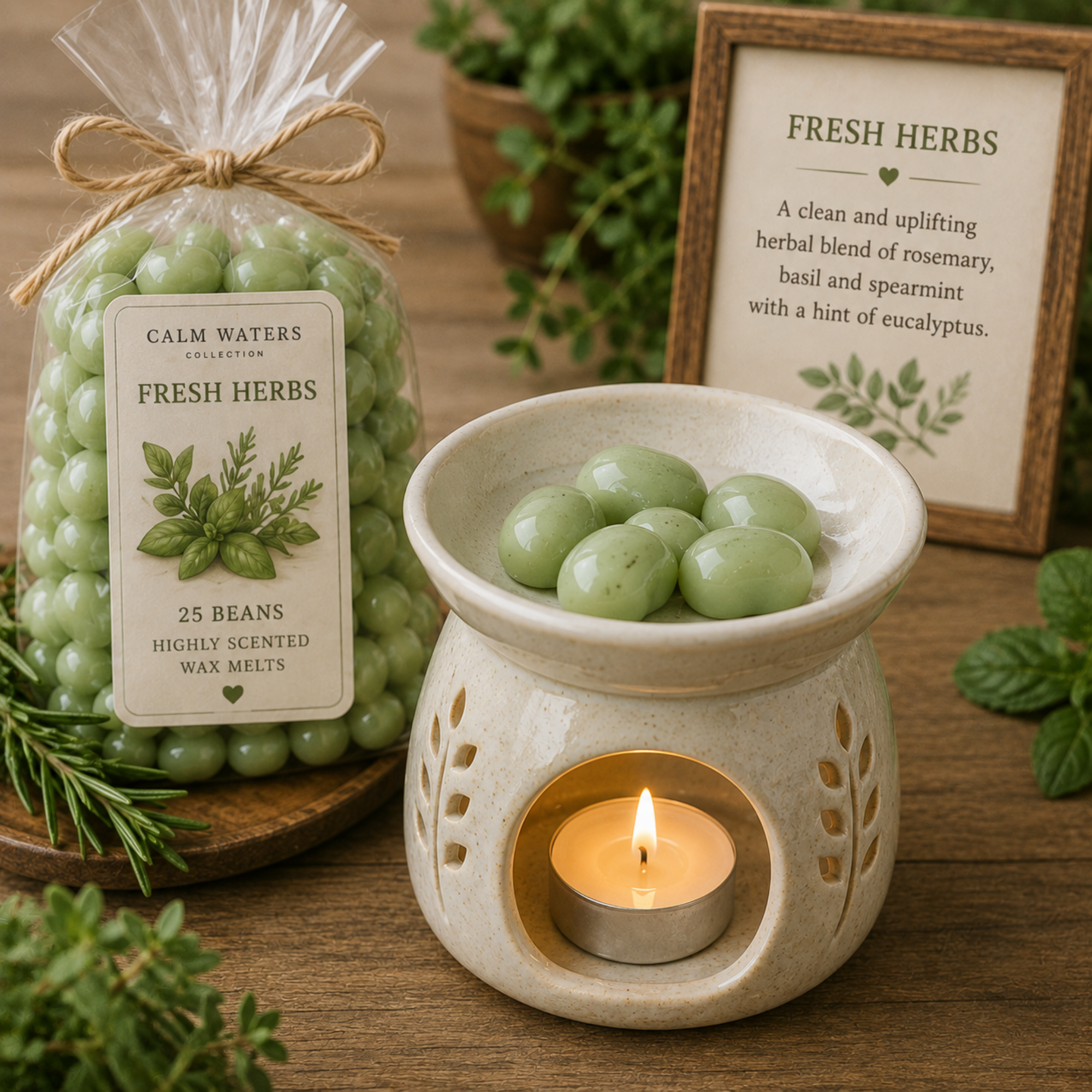 Herb & Spice Wax Melts Gift Box – Fresh Herbs, Lavender, Cinnamon & Vanilla – 100 Mini Soy Wax Melts