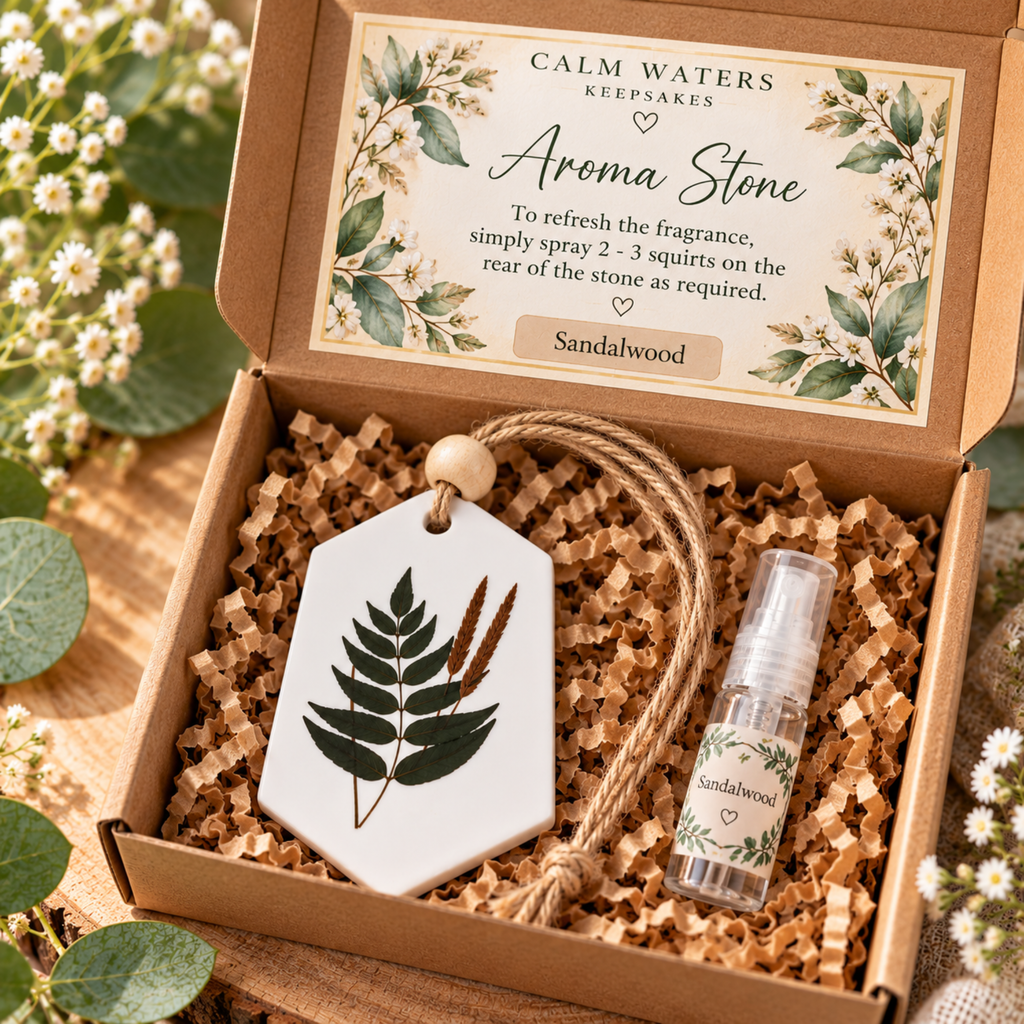 Handmade Botanical Aroma Stone with Fragrance Spray – Hanging Wardrobe Freshener – Sandalwood, Cherry, Lavender & More – 2.3 x 2 Inches