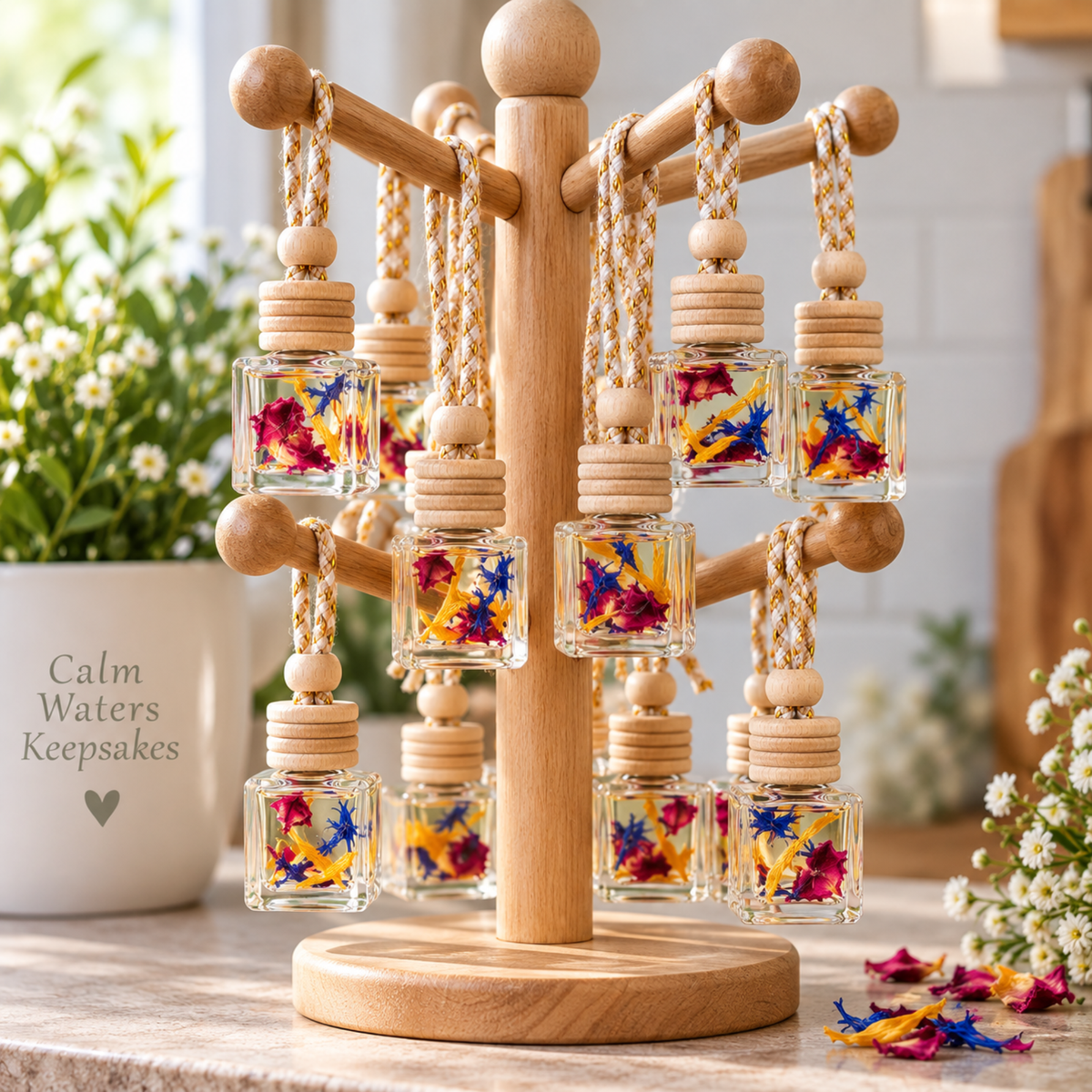 Personalised Hanging Fragrance Diffuser | Wedding & Party Favours | Car, Wardrobe Freshener | Dried Flower Gift | Custom 8ml Diffuser