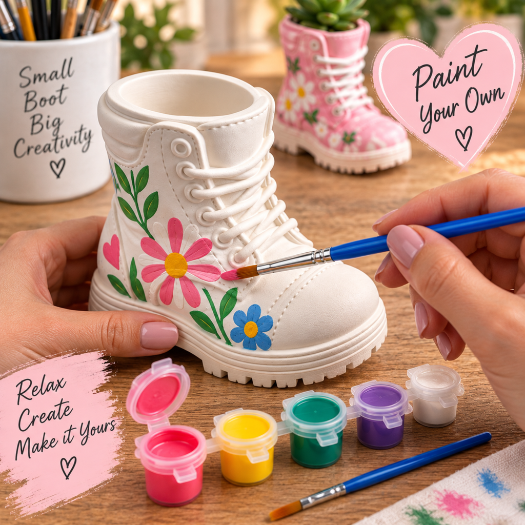 Paint Your Own Boot Kit | DIY Craft Kit | Boot Planter Painting Set | Creative Gift | Pottery Style Painting Kit | Craft Activity