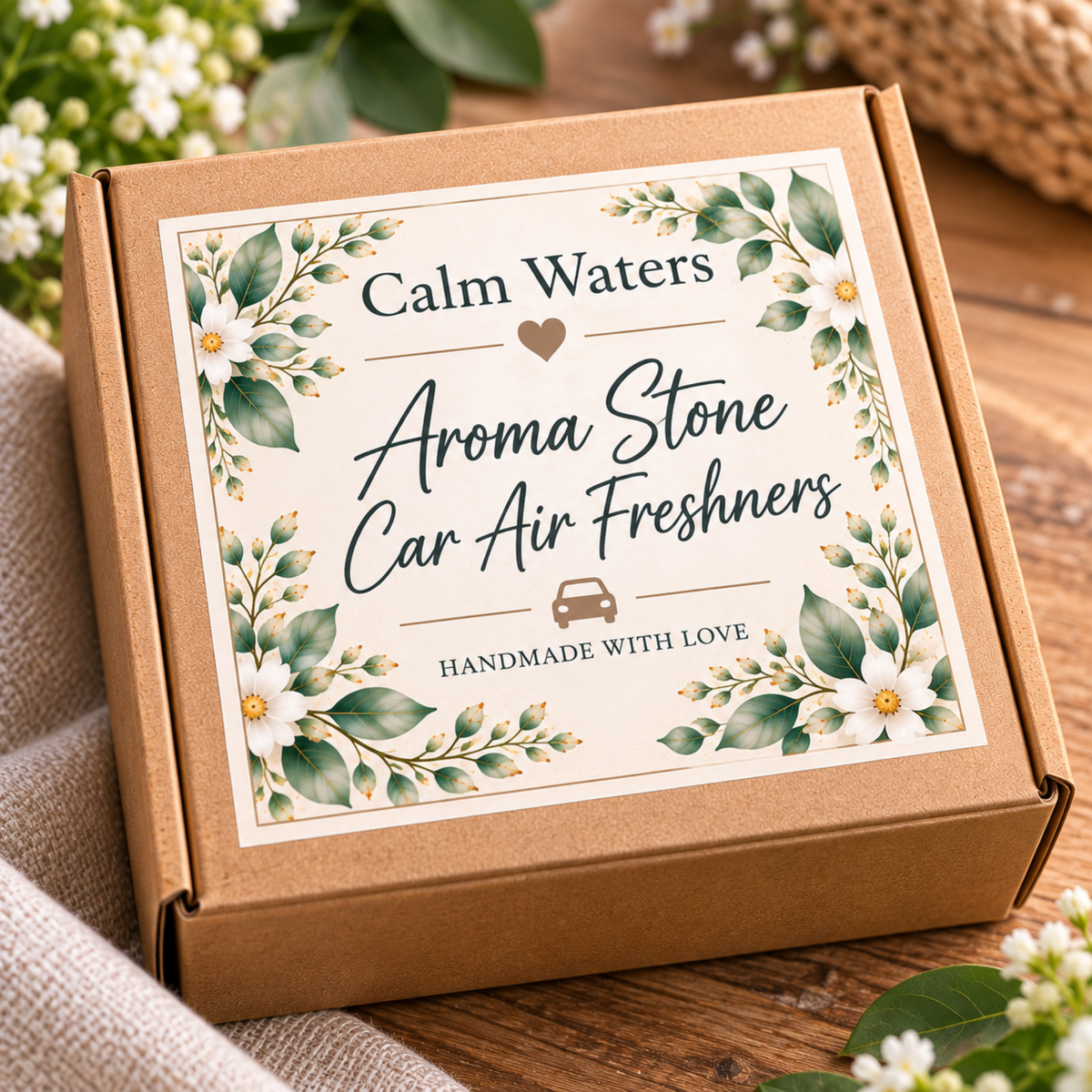 Set of 2 Aroma Stone Car Air Fresheners, Heart Car Diffusers, Fragrance Spray & Adhesive Pads Included, Handmade Car Gift