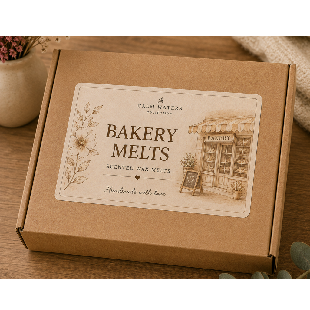 Bakery Scented Soy Wax Melts Gift Box – Vanilla, Cinnamon Roll, Lemon Drizzle Cake & Raspberry Cheesecake – 100 Mini Melts