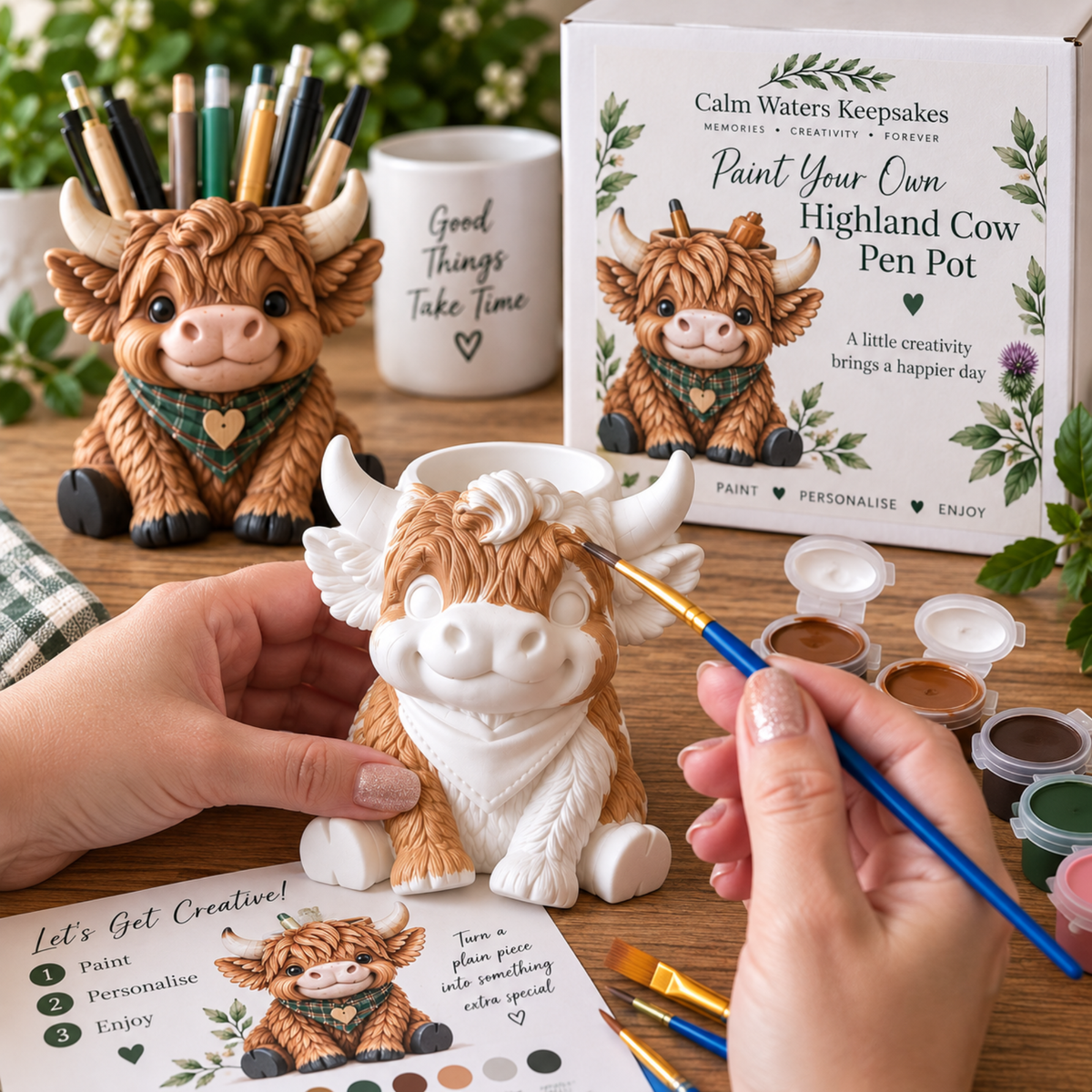 Paint Your Own Highland Cow Pot Kit | DIY Painting Craft Kit | Highland Cow Planter | Creative Gift | Adult Craft Kit