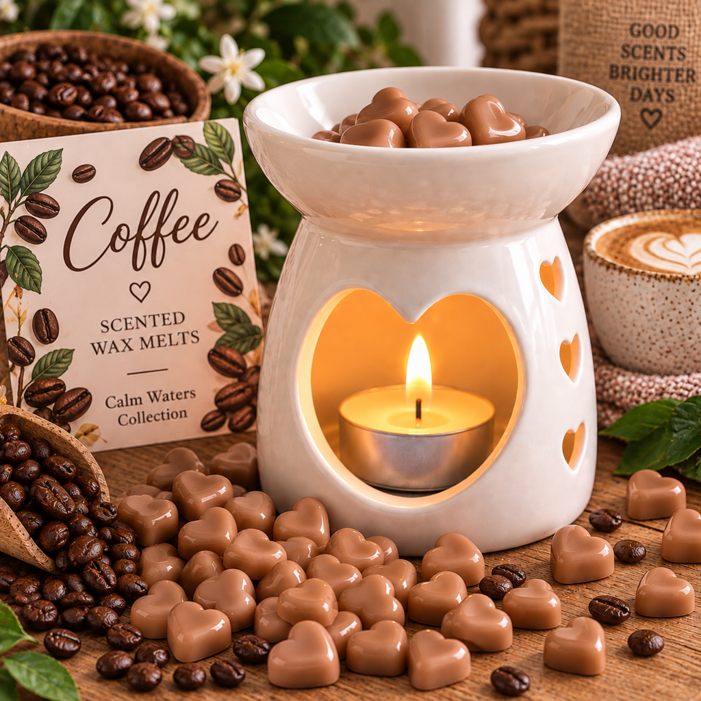 Coffee Wax Melts, Tiny Heart Soy Wax Melts in Glass Gift Jar, Highly Scented Handmade Home Fragrance Gift