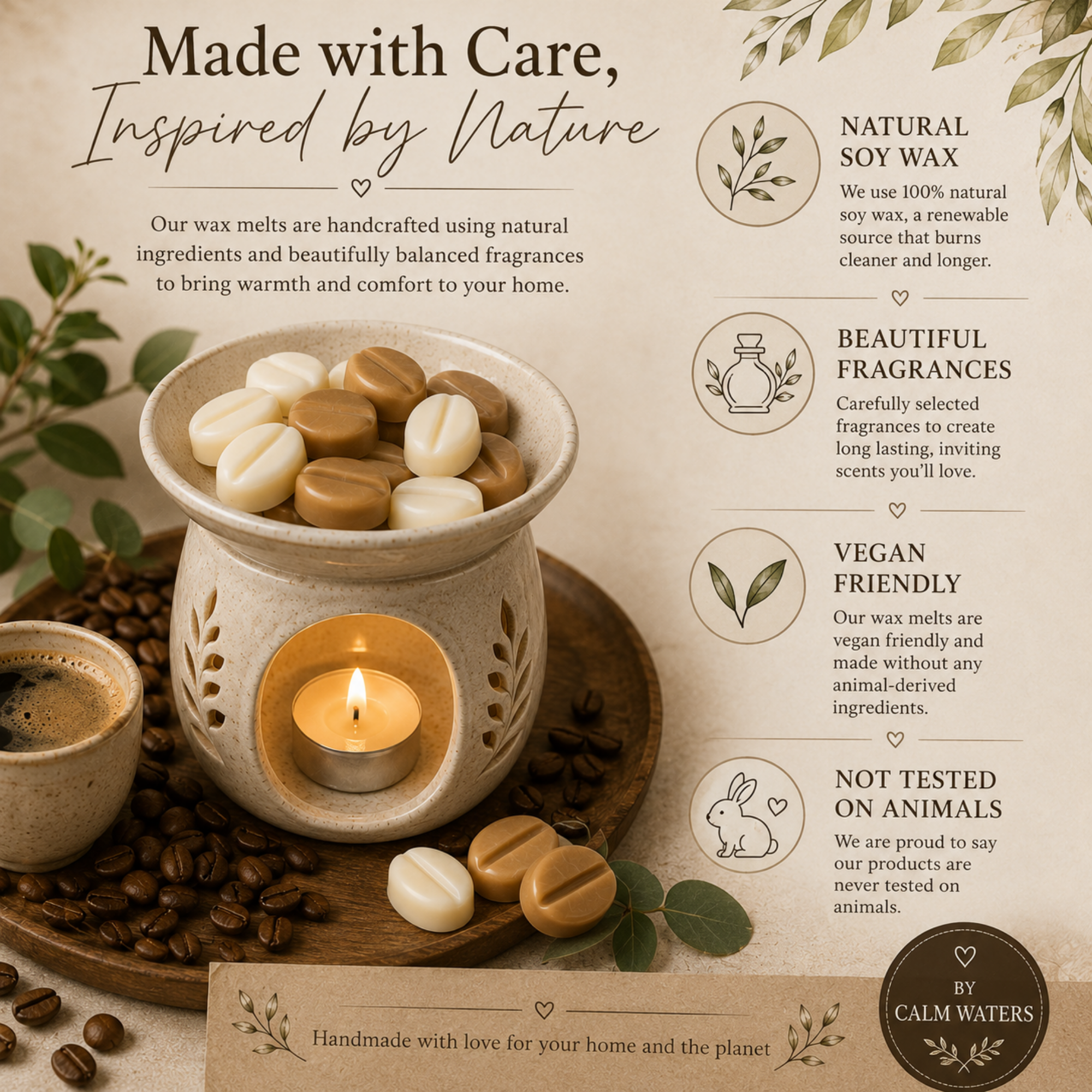100 Coffee Bean Wax Melts Gift Box – Coffee Scented Soy Wax Melts – Cappuccino, Hot Chocolate & Café Mocha Selection