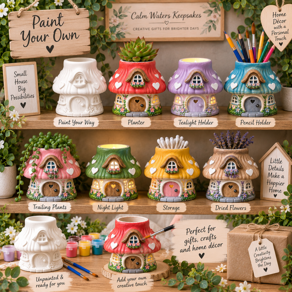 Paint Your Own Mushroom House Kit | Fairy House Craft Kit | DIY Painting Set