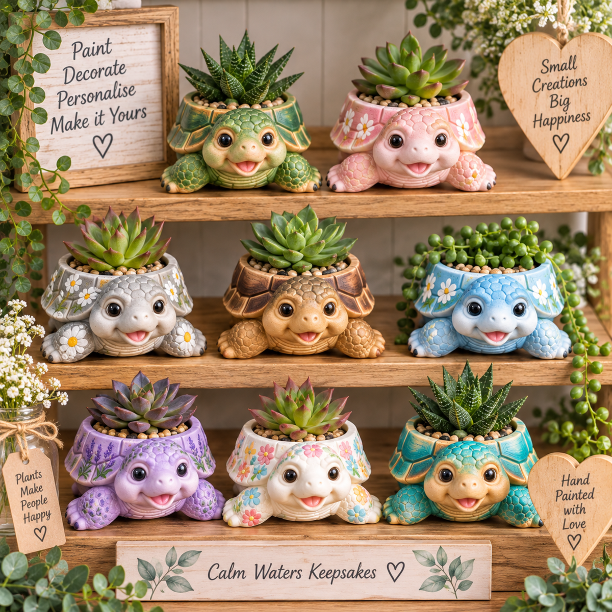 Paint Your Own Tortoise Planter Kit | Hand Cast DIY Painting Kit | Succulent Pot |