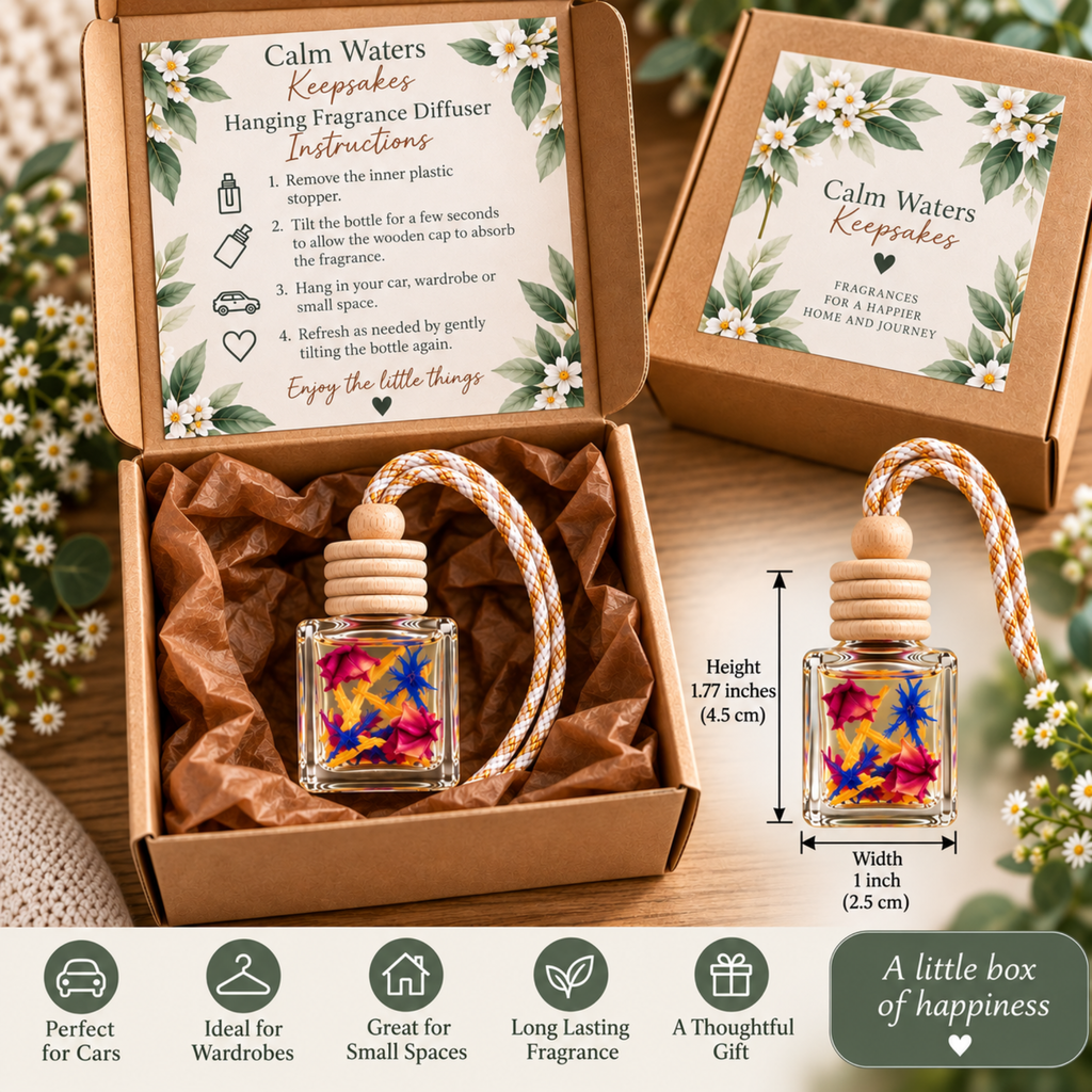 Personalised Hanging Fragrance Diffuser | Wedding & Party Favours | Car, Wardrobe Freshener | Dried Flower Gift | Custom 8ml Diffuser