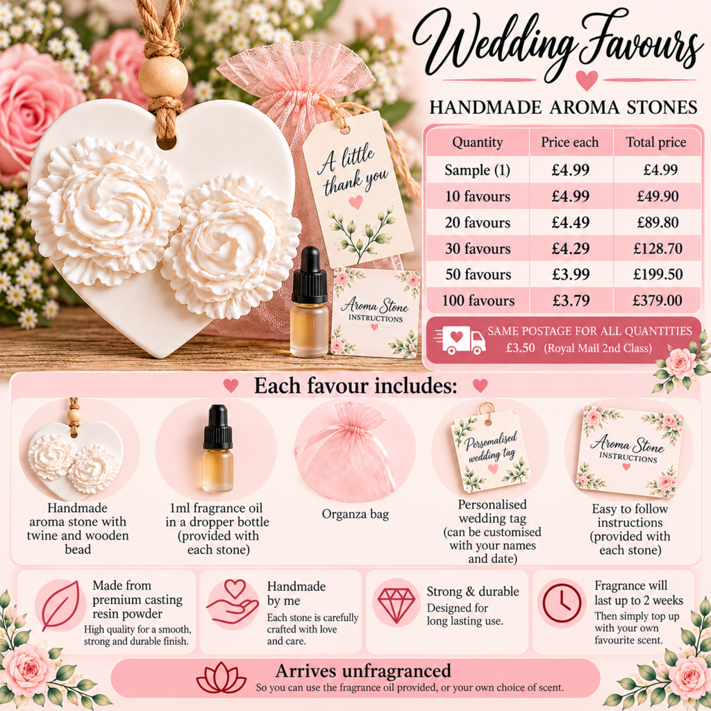 Personalised Wedding Favours – Handmade Floral Heart Aroma Stones