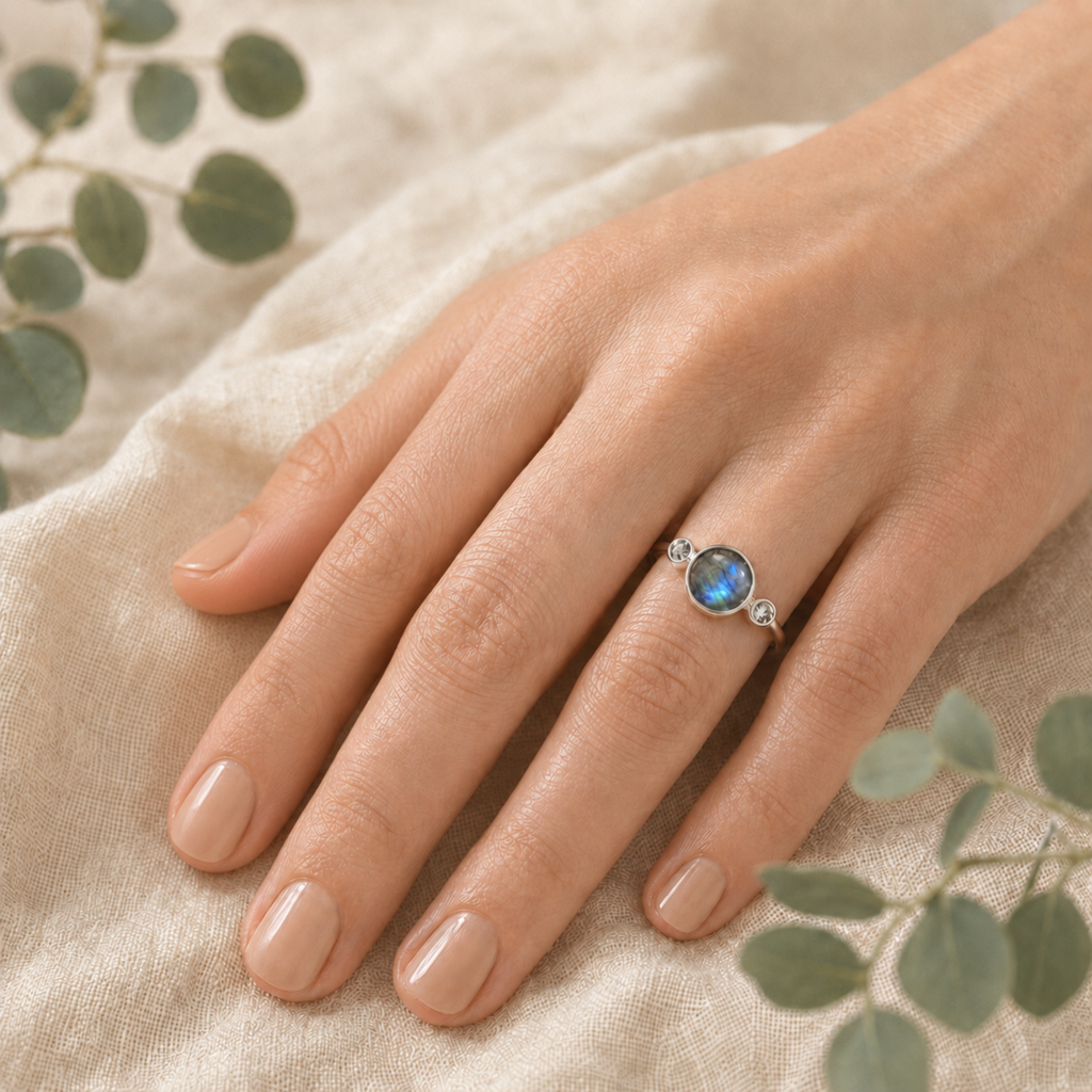 Natural Gemstone Sterling Silver Ring – Choice of Stone, Sizes L–S