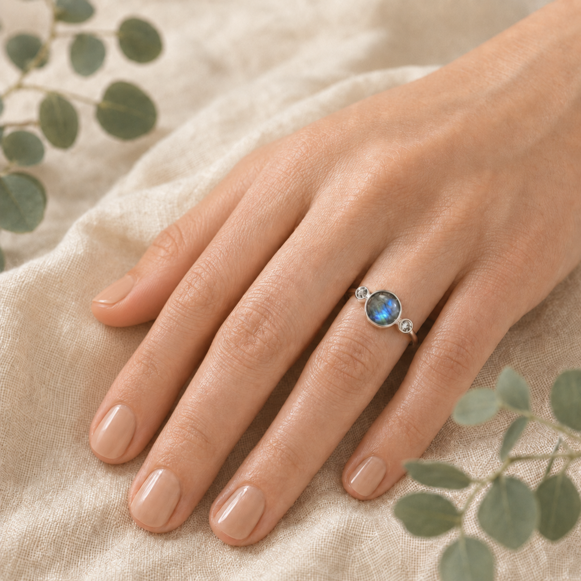 Natural Gemstone Sterling Silver Ring – Choice of Stone, Sizes L–S
