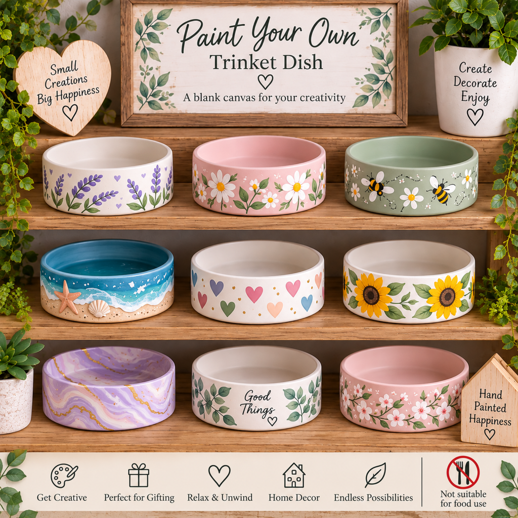 Paint Your Own Trinket Dish Kit | Hand Cast Craft Kit | DIY Painting Set | Acrylic Paints & Brushes | Creative Gift | Handmade