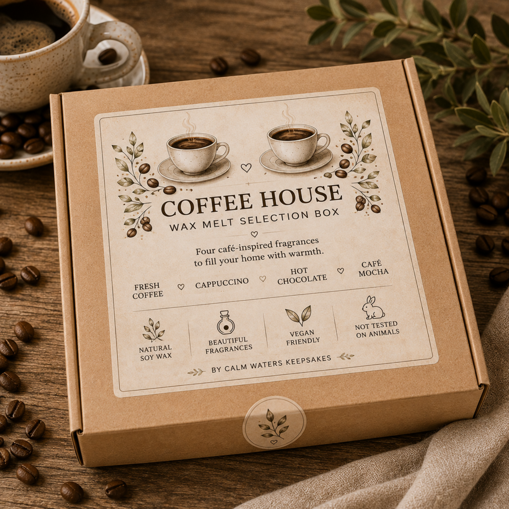 100 Coffee Bean Wax Melts Gift Box – Coffee Scented Soy Wax Melts – Cappuccino, Hot Chocolate & Café Mocha Selection