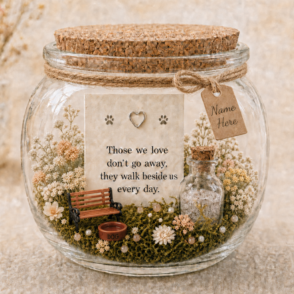 Personalised Pet Memorial Garden Jar, Dog or Cat Ashes and Fur Keepsake, Miniature Pet Remembrance Garden, Pet Loss Gift