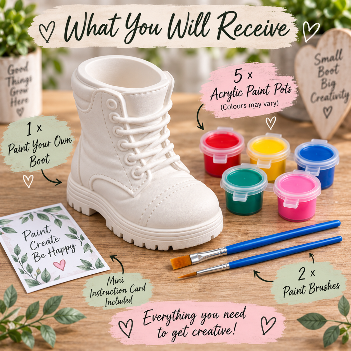 Paint Your Own Boot Kit | DIY Craft Kit | Boot Planter Painting Set | Creative Gift | Pottery Style Painting Kit | Craft Activity