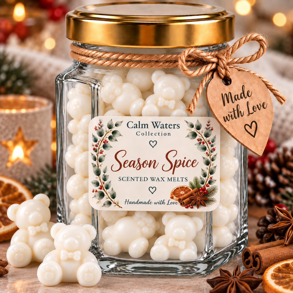 Teddy Bear Wax Melts in Glass Jar | Approx 125g Soy Wax Melts | 6 Fragrances | Handmade Scented Wax Melt Gift